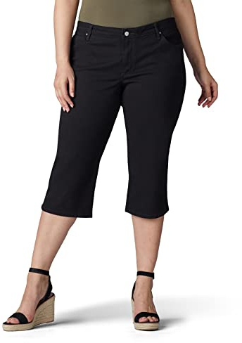 Lee Jeans Capri de Mezclilla de Ajuste Relajado para Mujer, Talla Grande, Negro -, 18 Plus
