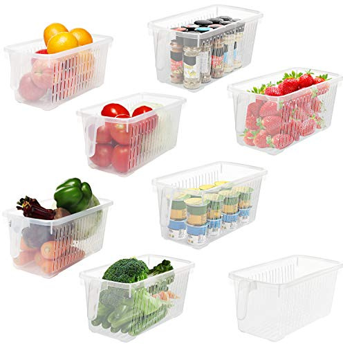 Kurtzy 8pz Organizer Frigorifero Contenitori Alimentari con Maniglie Lunghezza Totale Contenitori Frigo 32 cm- Contenitori Plastica per Organizer Armadio, Organizer Dispensa, Salvaspazio Frigorifero