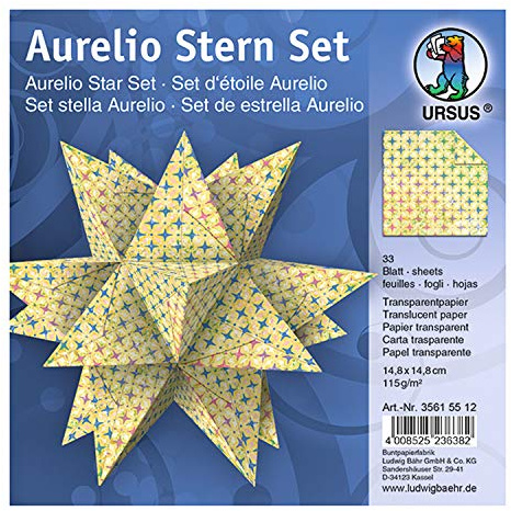 Ursus 35615512 - Faltblätter Aurelio Stern Paradiso, gelb, 33 Blatt, aus Transparentpapier 115 g/qm, ca. 14,8 x 14,8 cm, einseitig bedruckt, ideal als Weihnachtsdeko