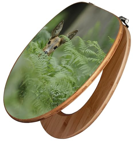 banjado Design WC Sitz Bambus 45x37,5cm - Toilettendeckel - Toilettensitz Bambus - hochwertiger Klodeckel - WC-Sitz Universal für alle gängigen Toiletten - Motiv Reh