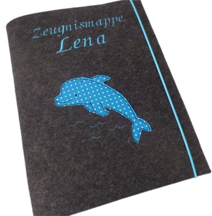 Zeugnismappe Wollfilz Mappe Delfin Zeugnisse DIN A4 Grundschule Schule