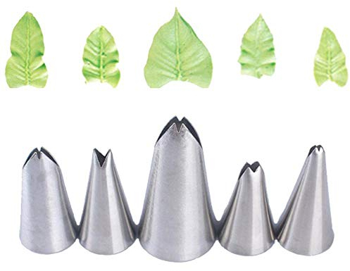 DUORUI 5pcs Icing Piping Nozzle Tips Cream Cake Decorating Cupcake Fondant Stainless Steel LEAF Shape