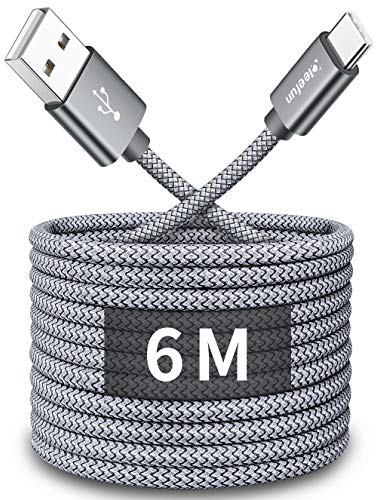 CLEEFUN Cavo USB C 6 Metri, Extra Lungo da USB A a USB C, Ricarica Rapida e Sincronizzazione per Galaxy S25 S24 S23 S22 S10 S9 S8 S20 Plus A15 A25 A55 A14 A35 A34 A54, MotoG9 G8 G7