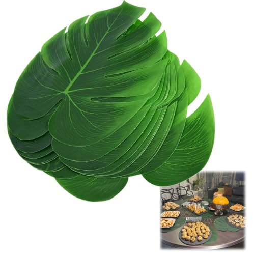 Tissting Tovaglietta Foglie di Palma, Decorazione Tavolo Tropicale Realistica Tovaglietta Protettiva Verde Materiale Plastico per Feste Hawaiane Compleanni Matrimoni
