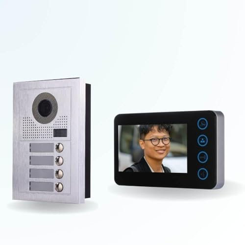 BT Security Portier interphone vidéo Modern 2 Fils - 4 Appartements - 4 écrans Noirs