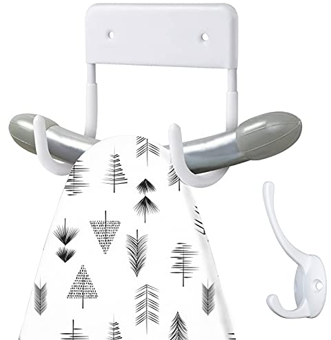 EGGMARCH Ironing Board Hanger Wall Mounted Ironing Board Hook Metal Ironing Board Holder Strong Ironing Board Storage Wall Bracket for Small and Large Ironing Board Organize with a Coat Hook (White)