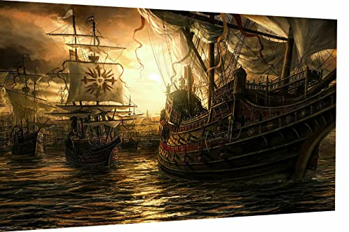 Magic Canvas Art Piraten Schiff Kapitän Leinwandbild 1- teilig Hochwertiger Kunstdruck Wandbilder – B8127, Größe: 180 x 100 cm