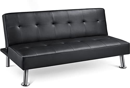 Yaheetech 3er-Sofa Couch Schlafsofa Bettsofa Klappsofa mit Schlaffunktion, Kunstleder, schwarz