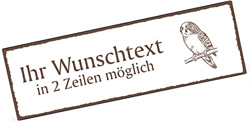 Türschild sitzender Wellensittich Namensschild personalisiert mit Gravur- 150mm x 50mm - selbstklebend