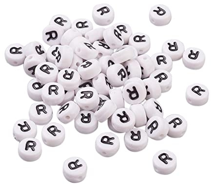 Bestewelry 100 Stück Acryl-Alphabet-Perlen, Initialbuchstabe R, lose Perlen, 7 mm, weiß, flache runde Buchstaben-Abstandshalter für Namensarmband, Armband, Schmuckherstellung