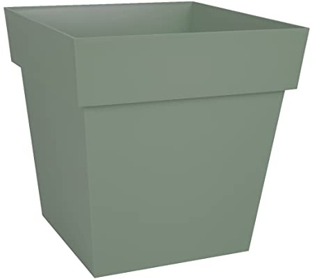 EDA - Pot de Fleur Carré Toscane 39 cm - 38 L - Intérieur & Extérieur - Zone de rétention d'eau pour Limiter l'Arrosage - Plastique Recyclé - 39 x 39 x H. 39 cm - Vert Laurier
