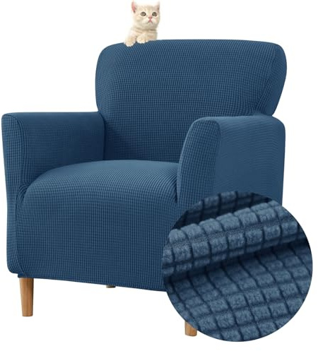 Highdi Stretch Sesselhusse - Elastische Jacquard Sofaüberzug für Clubsessel Mit Armlehne - Weicher Sesselschoner Sitzbezug Hussen (Navy Blau)