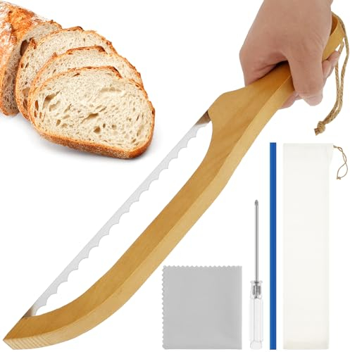 Bread Cutter, 15.7 Inch Stainless Steel Bread Bow Saw for Slicing Multi-Purpose Bread Slicer with Screwdriver, Cutter Protector & Storage Bag Serrated Bagel Cutter for Homemade Bagels Bread Baguettes