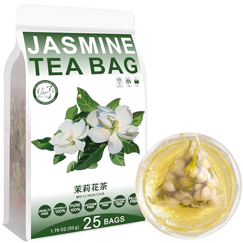 100% Natural Jasmine Tea Bag, 50g/1.76oz (2g*25bags) 茉莉花茶 Dried Jasmine Flowers, Edible Flowers - Pure Jasmine Buds Loose Leaf Herbs - Non-GMO - Natural Fragrance