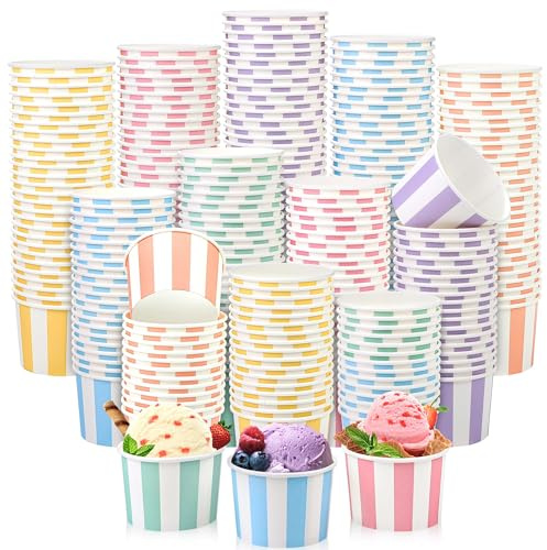 Aodaer 300 Pack Paper Ice Cream Cups 8 Ounces Disposable Dessert Bowls Ice Cream Containers Soup Snack Dessert Yogurt Sundae Bowls for Cold & Hot Foods, Birthday Party Bar Supplies, 6 Colors