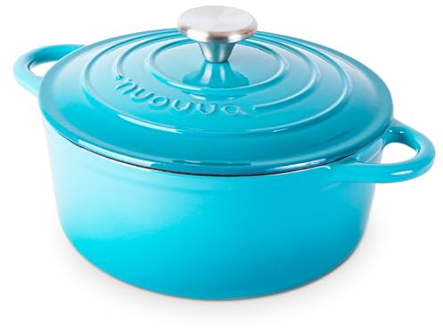 Casseruola in Ghisa Smaltata, Pentola Olandese Antiaderente con Coperchio, Induzione/Gas/Forno, Cottura Omogenea – 2.9 Liter 24cm Blu – da Nuovva