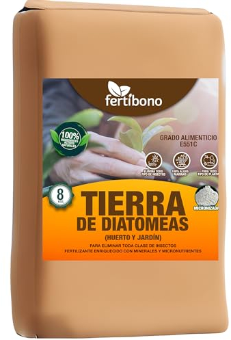 FERTIBONO Tierra de diatomeas 8 kg · Super micronizada · Multiusos para jardín, plantas y gallineros · Polvo natural fácil de aplicar
