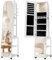 Hzuaneri Schmuckschrank, Spiegelschrank, Standspiegel, mit Kleiderbügel, 360° Drehbar, Schmuckaufbewahrung, abschließbar, mit Schlüsseln, Schmuckspiegelschrank, 4 Räder, Weiß JC37603B