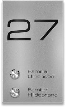 Metzler® Funkklingel Edelstahl 2-Familien mit Gravur und wasserdichtem Taster RAL 7016 anthrazit – 12×20 cm Aufputz – bis 200 m Reichweite – rostfrei und UV-beständig – kabellos, Türklingel außen