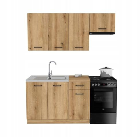 Laclar Küchenzeile 170 cm - 3 Oberschränke und 2 Unterschränke mit Soft-Close-System - inklusive Montagezubehör - ohne Spülbecken Geräte - Capri Evoke Oak - Küchenarbeitsplatte Evoke Oak
