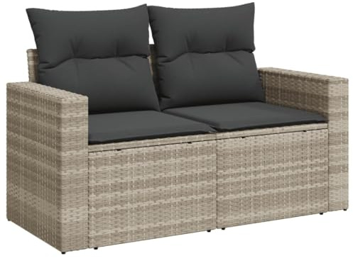 vidaXL Canapé de Jardin 2 Places et Coussins, Siège avec Housse, Meuble de Terrasse Patio Balcon Extérieur, Gris Clair Résine Tressée