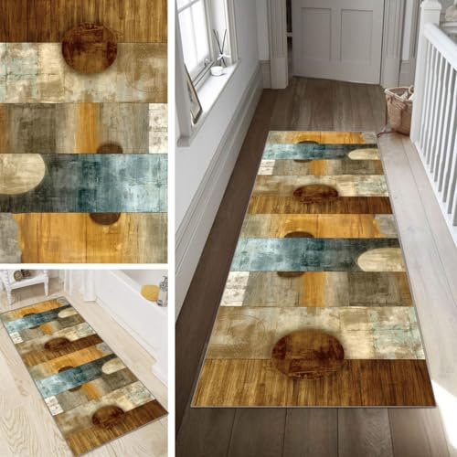 Poaegle Teppich Läufer Flur Bunt Lang rutschfest KücheLäufer Holzmaserung Waschbar Schlafzimmer Teppich Läufer 50x100cm Dauerhaft Läuferteppich FlurLäufer Korridor Meterware