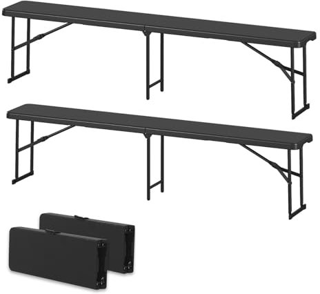 PJDDP 2er Set Klappbank Bierbank aus Kunststoff, 180 cm wasserdichte HDPE-Gartenbank mit Tragegriff, tragbarer Camping Sitzbank für für Garten, Camping,Picknick,Fußball,Party,Grillen