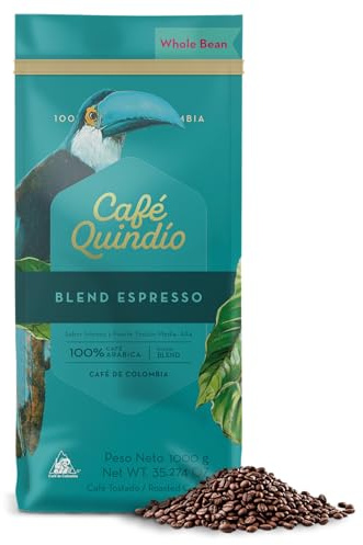 Café Quindío Espresso Blend - 100% Arábica Colombia, Cafe De Especialidad En Grano, 1kg - ideal para cafetera superautomatica