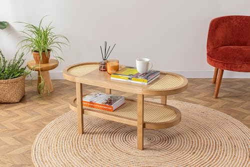 Hanah Home Stylish Coffee Table, Natural Finish, 91 x 42 x 36 cm, 100% Melamine Coated Chipboard, Wooden Legs, Perfect for Modern Living Rooms & Spaces