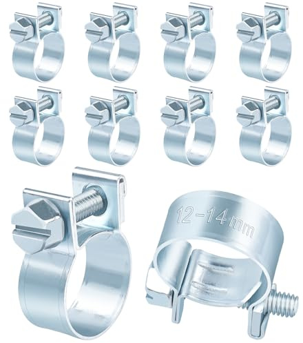 Jeboler 12-14mm Small Hose Clips, 10Pcs Mini Fuel Line Pipe Hose Clamp | Adjustable Fuel Injection Style Repair Clamp, Zinc Plated Tube Clamps for Automotive Diesel Petrol Pipe