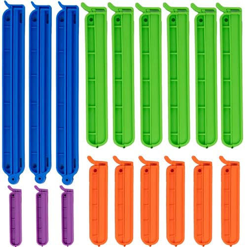 Heavy Duty Bag Clips – Pack of 18 Thick Strong Food Bag Sealing Clips, Reinforced Hinge, 4 Sizes Airtight Kitchen Bag Sealers for Snacks, Bread, Coffee & Freezer Storage