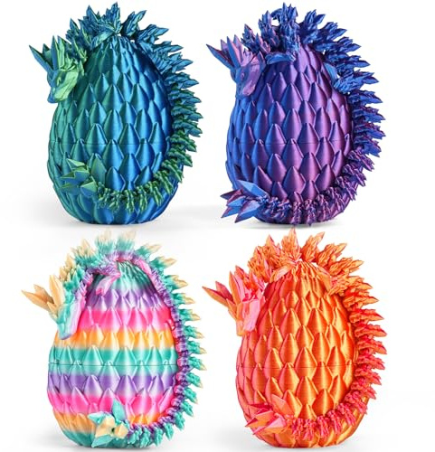 Rapean 8 3D Printed Dragon Eggs, Easter Basket Stuffers for Kids and Teens, Articulated Dragon Toys for Children, Unique Easter Gifts for Boys & Girls (4Pack)