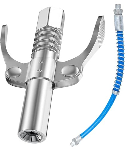 Nujvnuj Fettpresse Mundstück mit Doppelgriff - 10000 PSI Hochdruck-G Coupler für Schmiernippel, Inkl. 30cm Schlauch & Verriegelungszange, Edelstahl Fettpresse Kupplung für Industrie & Kfz-Werkstatt