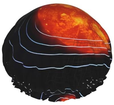 Cuffia da doccia con stampa del sistema solare dello spazio esterno, doppio strato traspirante, cinturino elastico regolabile, durevole accessorio da viaggio per hotel