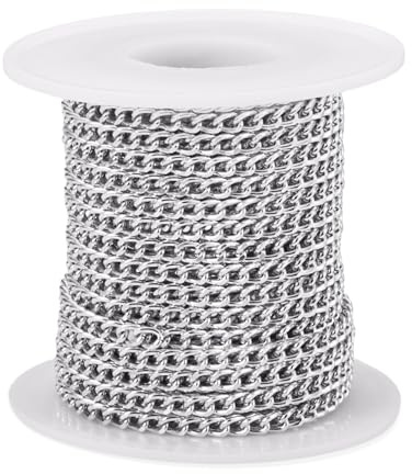 FASHEWELRY Catena a maglia barbazzale in alluminio da 10 m, 5 x 3,5 x 1 mm, catena in metallo con anelli ovali, non saldata, intrecciata, per la creazione di collane, bracciali, gioielli e accessori