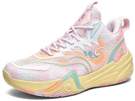 KIUSMETY Womens Mens Basketball Shoes Breathable Colorful Volleyball Sneakers with Mesh Upper Non Slip Rubber Indoor Shoe for Youth Adult Pink Size 7.5