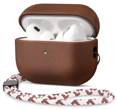 Rixeny Leder Hülle für Apple AirPods Pro 3 2025 Schutzhülle, Dunkelbraun | Vintage-Stil Echt LederHülle case, mit Handschlaufe, Dunkelt mit Patina, Kompatibel mit MagSafe, Einfach tragbar