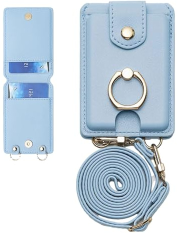 Generisch Mobile Phone Wallet, Mobile Phone Card Holder for Sticking, Mobile Phone Wallet and Card Holder, Waterproof, Versatile, Self-Adhesive with 2 Card Slots, Stand and Anti, blue, see