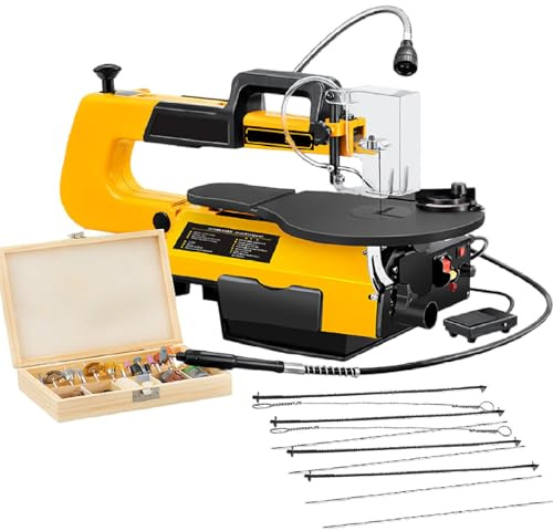 Sierra De Marquetería Eléctrica 40 Cm Con Mesa Trabajo Metal Inclinable A 45° Para Cortes A Inglete,Control Velocidad Continuo 550-1650 Rpm,Para Carpintería Y Bricolaje Multi-FunctionModel