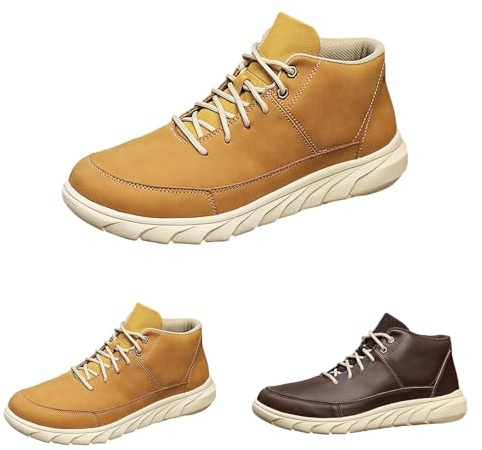 Botas de cuero para hombre, botines para hombre, con cordones, zapatos casuales de invierno, impermeables, antideslizantes, ligeros, para caminar, para el trabajo, viajes, negocios, Amarillo, 42 2/3