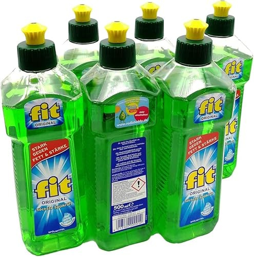 fit Geschirrspülmittel Original – Flüssig – 6 x 500 ml Flaschen – Stark gegen Fett – Hautschonend – Frischer Duft