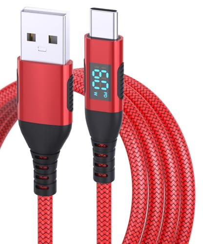 Cable USB C de carga rápida con pantalla LED, trenzado en pantalla LED, cable USB C largo para teléfonos inteligentes de 1 metro de longitud