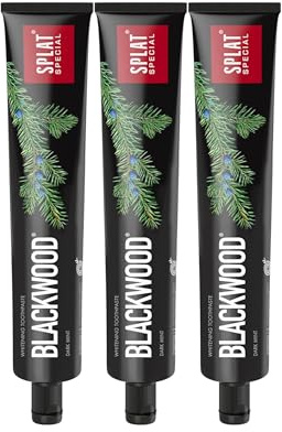 SPLAT Special BLACKWOOD Zahnpasta, 3er Pack (3 x 75 ml) – aufhellende Aktivkohle, frischer Atem (Biosol), Wacholder – fluoridfrei & vegan