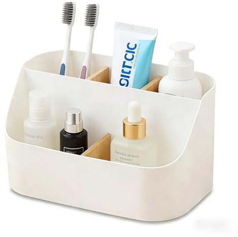 Solinorex Soporte Cepillo de Dientes con Divisiones | Organizador Escritorio & Baño | 5 Compartimentos Multifuncional Portalápices | Accesorio para Baño, Oficina y Hogar