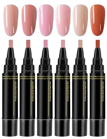 6PC Quick Dry 3 in 1 Nail Varnish Pens for DIY Nail Art, Colored Gel Nail Polish Pens Set, Quick Drying Easy Application Crafts Pen, Long-Lasting Vibrant Color, Portable Nail Pen for Home & Travel-B