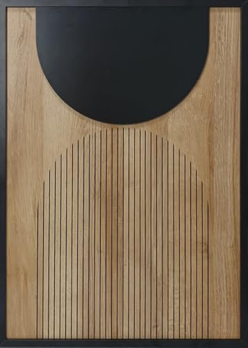 STYLER Wandbild Orbit 50 x 70 cm mit schwarzem Rahmen – Geometrische Holzkunst aus Eiche & schwarzem MDF – Modernes Japandi & Minimalismus Wandobjekt