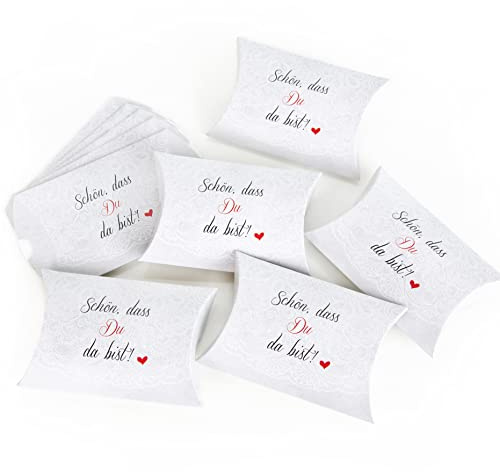 Logbuch-Verlag 50 Schön dass Du da bist Gastgeschenke kleine Schachteln 15 x 10 x 3 cm zum Befüllen weiß schwarz rot