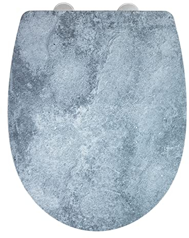 WENKO WC-Sitz Mod. Cement mit Relief, strukturierte Oberfläche in Betonoptik, Toilettendeckel mit Absenkautomatik, aus bruchstabilem Thermoplast, recycelbarer Kunststoff, 36,5 x 45 cm