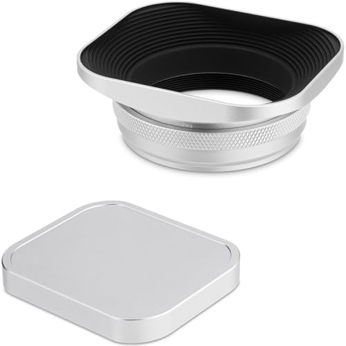 Haoge LH-EW3 Metall Rechteckig Sonnenblende Gegenlichtblende mit Kappe für Fujifilm Fuji FinePix X100 X100S X100T X70 X100F X100V Kamera, ersetzt LH-X100 AR-X100 LH-X70 Silber