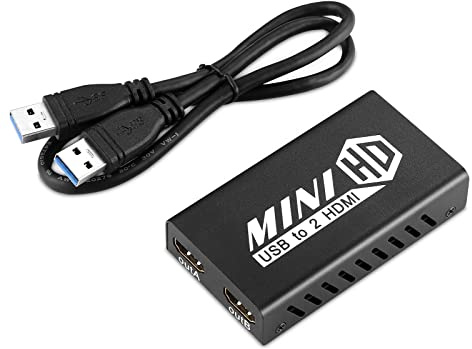 Adaptador USB 3.0 a HDMI Dual para Mac y Windows, Compatible con Windows 7/8/8.1/10, MacBook, ChromeBook, Compatible con Salida estéreo Jack de 3.5 mm, hasta 1080P a 60 Hz, Puede Ampliar 2 Pantallas
